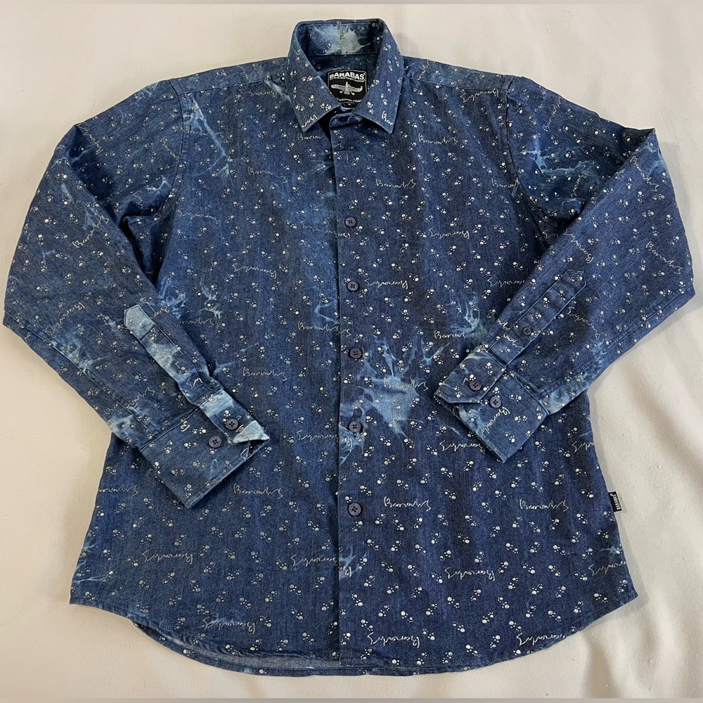 Barabas Size Small  Long Sleeve Button Up dog‎ footprints barabas letters Blue